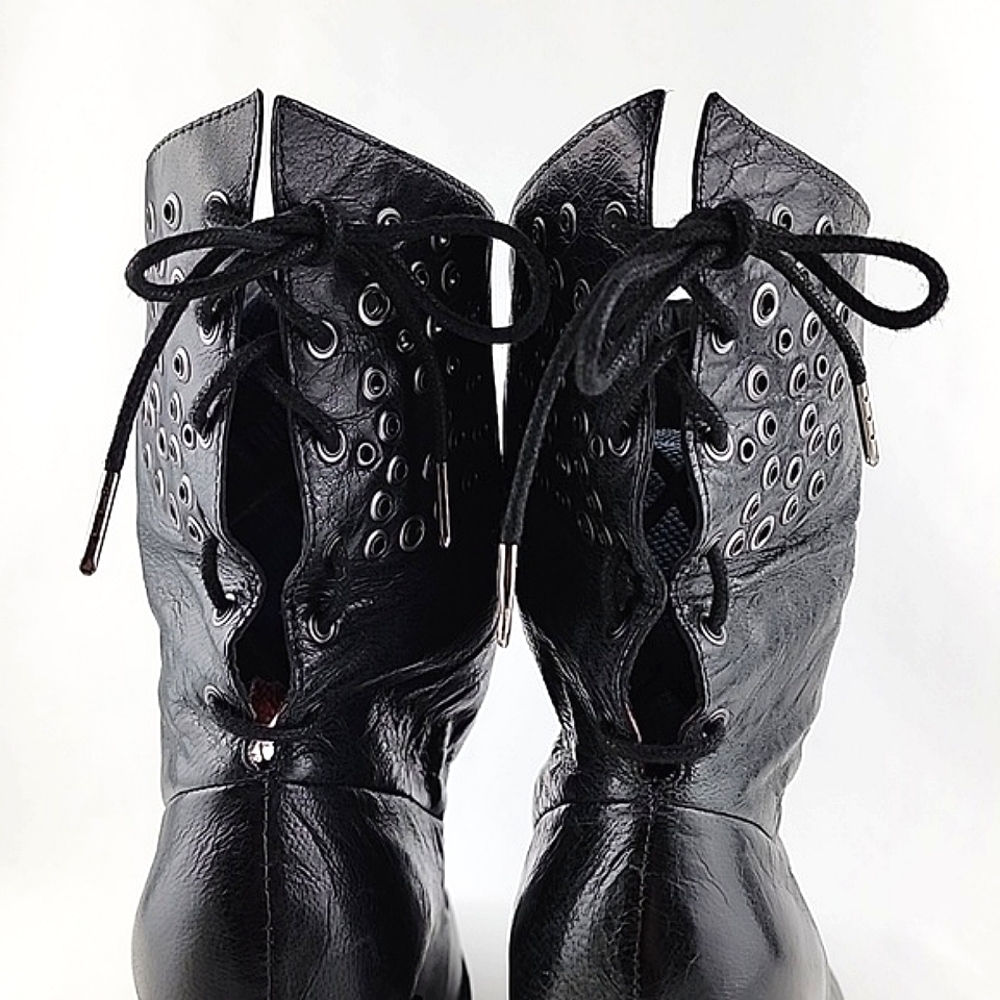 TSUBO Pump  Heels Shoes Black Leather Back Lace Ankle Foldover Tall Cuff Size 8 - Picture 6 of 15